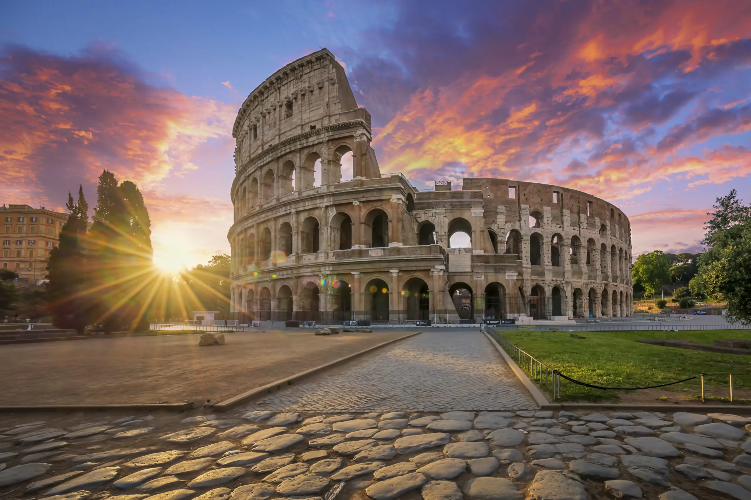 Colosseum in Rome with morning sun, Italy, Europe.