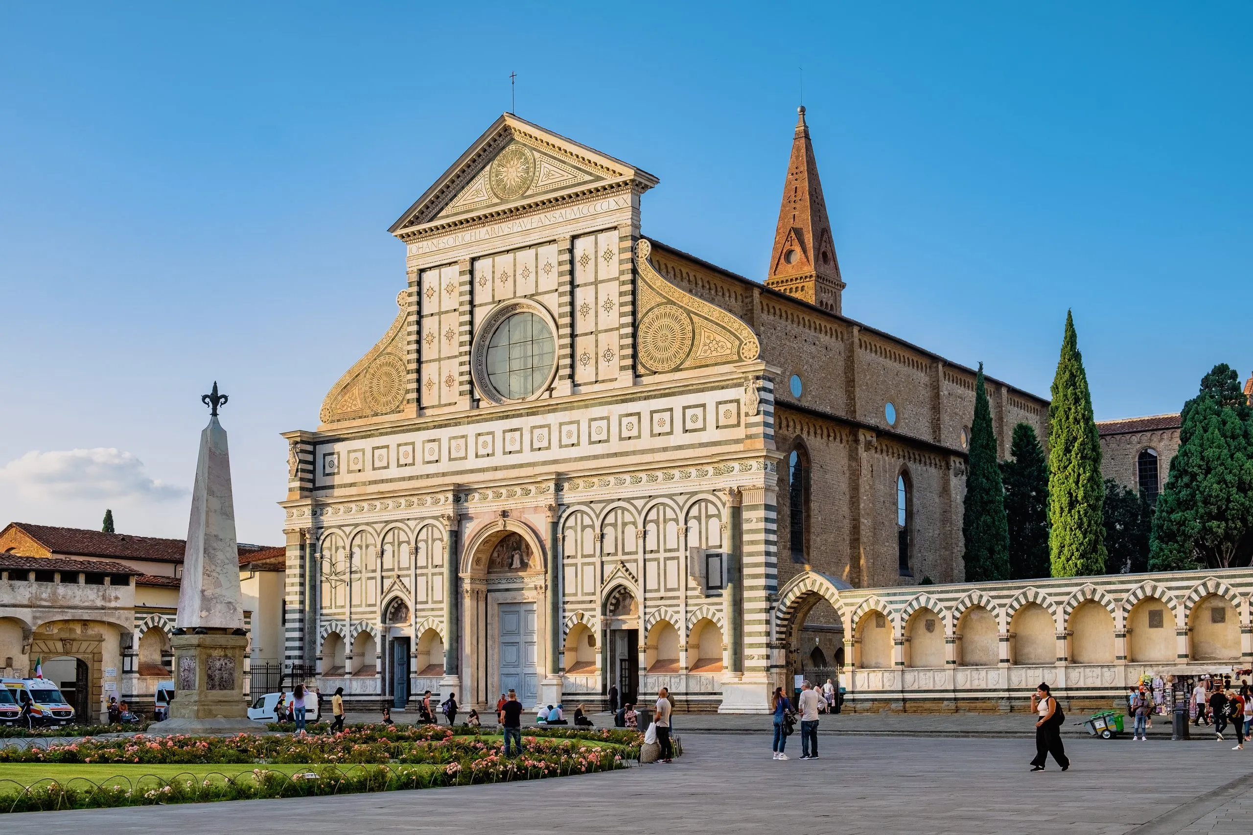 Florence, Italy - October 18, 2022: Basilica of Santa Maria Novella, one of the most important Gothic churches in Tuscany.