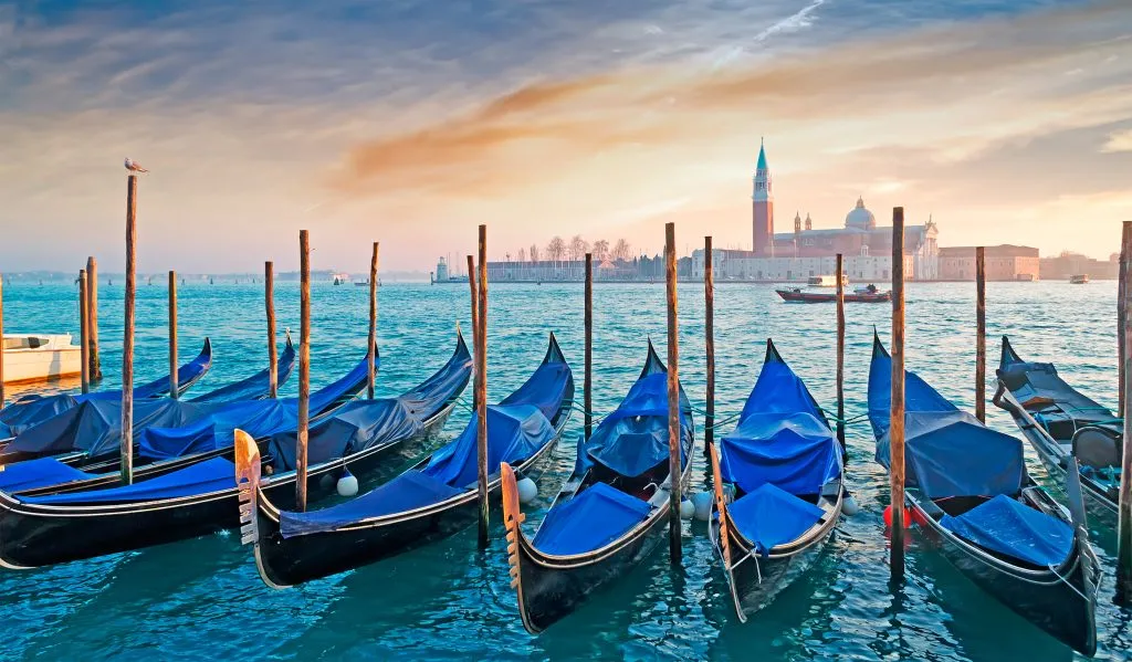 gondolas at dusk
