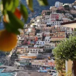 View of the beautiful cliffside structures of Positano in Amalfi Coast, Italy.