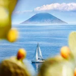 Salina Island, Italy. Panoramic view of Stromboli.