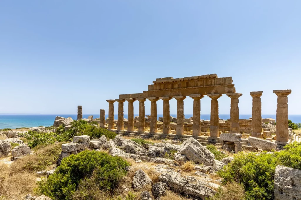 Castelvetrano, Sicily, Italy - July 11, 2020: Ruins in Selinunte, archaeological site and ancient Greek city in Sicily, Italy