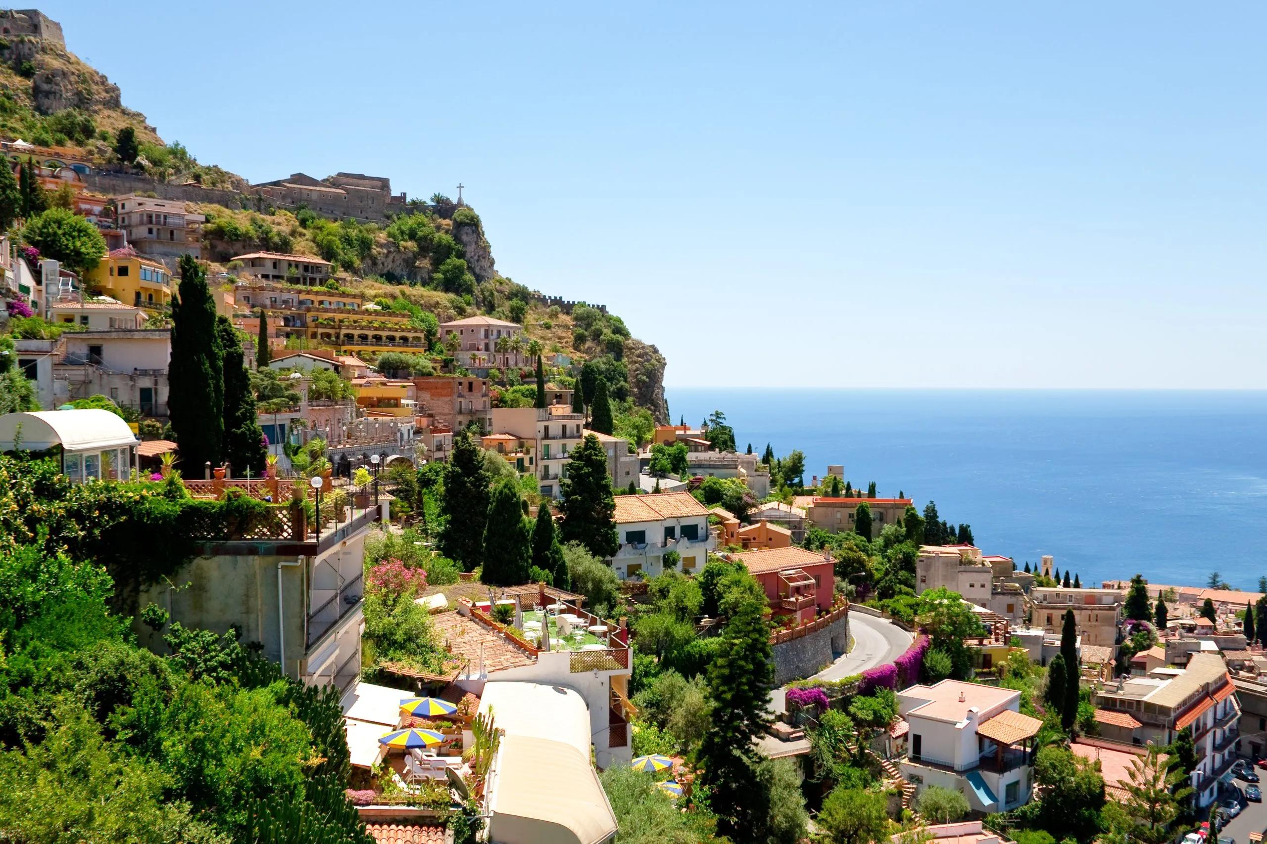 view on town Taormina from Castelmola, Sicily