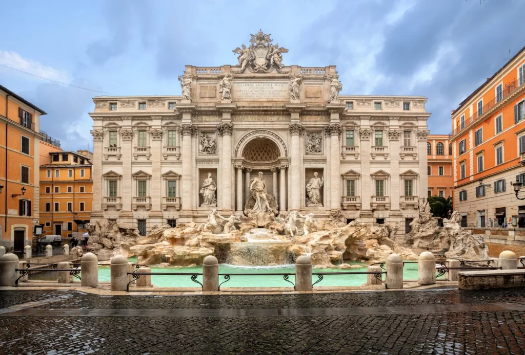 Trevi Fountain (Fontana di Trevi) in the morning light in Rome, Italy. Trevi is most famous fountain of Rome. Architecture and landmark of Rome.